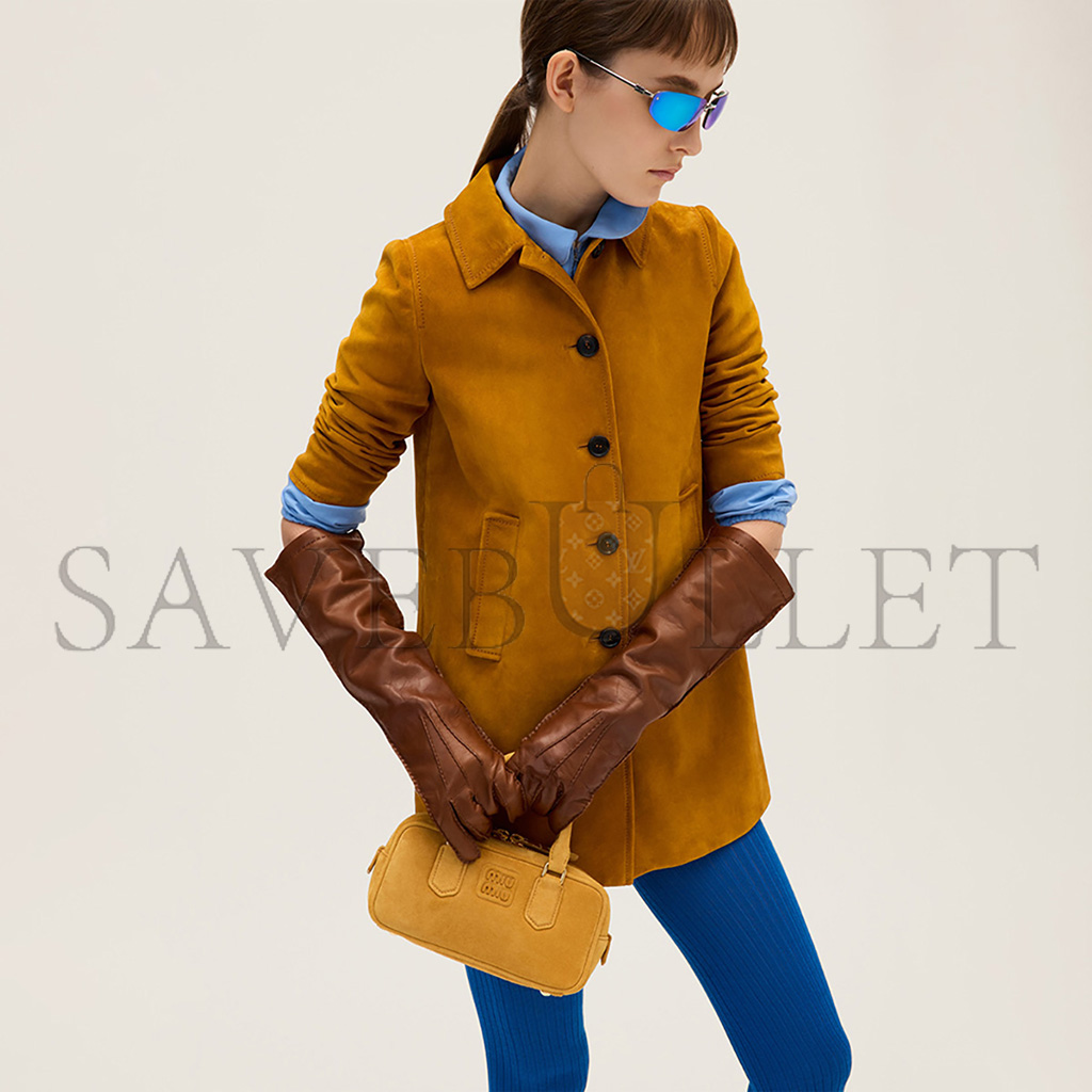 MIU MIU ARCADIE PADDED SUEDE TOP-HANDLE BAG 5BB142 (22*10.5*7.5cm)